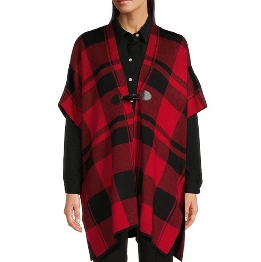 Tommy Hilfiger Open front short sleeve cape sweater sz 1X black red